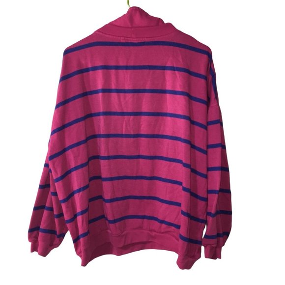 VINTAGE SINGLE STITCH PACER PINK WITH PURPLE STRIPED MOCK NECK PULLOVER 13711 WO - Picture 2 of 5